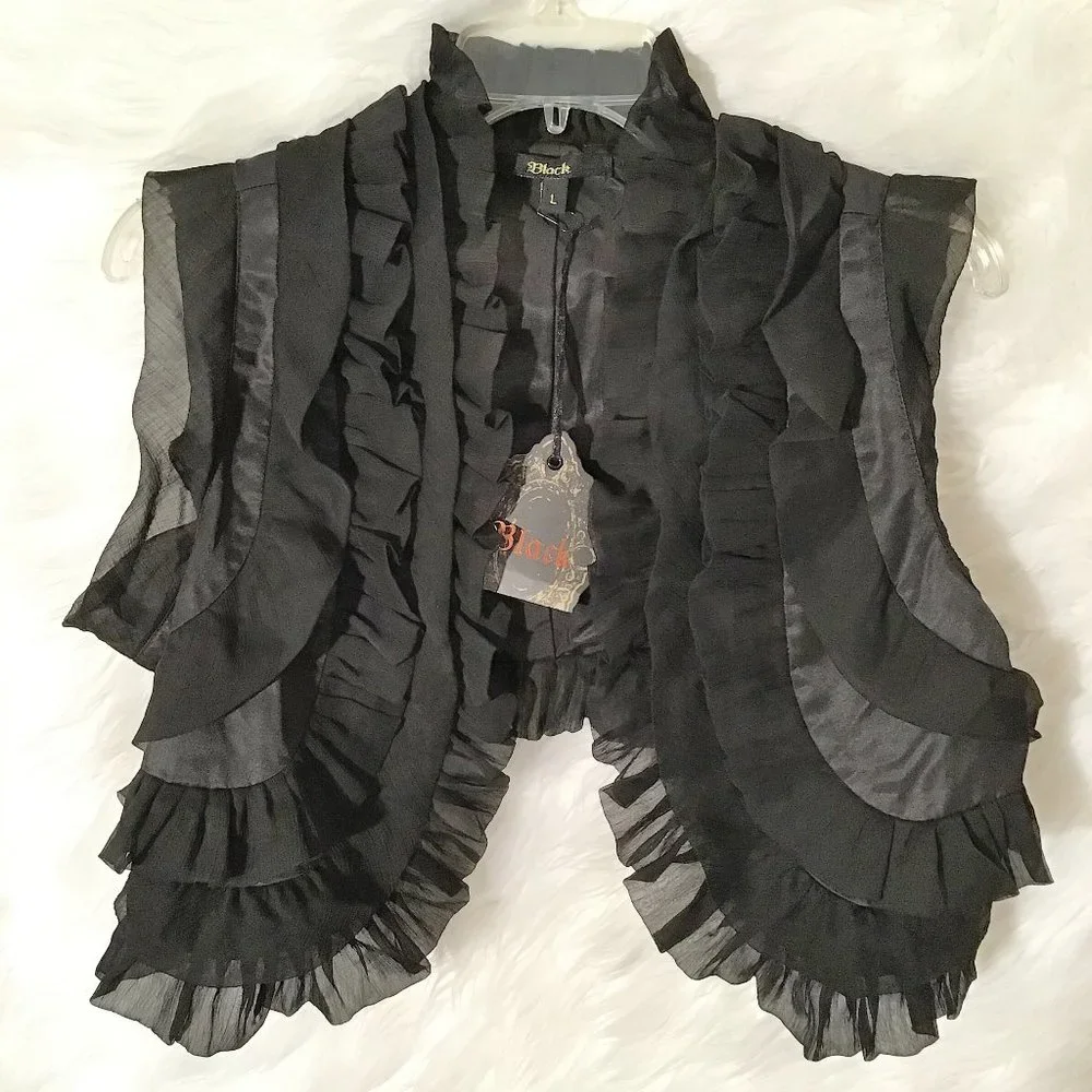 NWT - Black Designer Ruffle Shrug - Picture 1 of 4